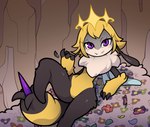 anthro beckoning bedroom_eyes biped black_body black_fur blonde_hair blush countershade_face countershading detailed_background featureless_crotch female fur gesture hair inviting looking_at_viewer narrowed_eyes purple_eyes seductive solo thick_thighs thin_arms thin_calves white_body white_countershading wide_hips yellow_body yellow_fur itsunknownanon solo_farming_in_the_tower queen_poisonous_honeybee_(solo_farming_in_the_tower) arthropod bee hymenopteran insect poison_honeybee_(solo_farming_in_the_tower) 2023 hi_res