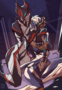 alternate_color alternate_costume arms_around_another bared_teeth blurred_background bound breasts caressing caressing_face claws clothing collar duo eyeless faceless female female/female hands_behind_back head_against_chest kneeling leaning markings medium_breasts mouthless one_leg_up purple_body purple_skin raised_leg red_markings rope rope_around_chest rope_pull sharp_teeth sitting slim spikes spikes_(anatomy) teeth torn_clothing whip white_body white_skin wide_hips chickendrawsdogs digital_extremes tencent warframe khora_(warframe) valkyr_(warframe) valkyr_delusion biomechanical felid feline humanoid mammal mawframe warframe_(species) absurd_res hi_res signature