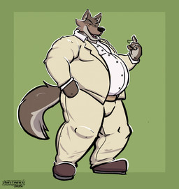 anthro belly big_belly black_nose clothing male open_mouth overweight overweight_male solo suit baelnesh dreamworks the_bad_guys mr._wolf_(the_bad_guys) canid canine canis mammal wolf hi_res
