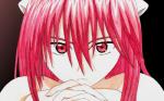 clasped_hands female hair horn long_hair looking_at_viewer not_furry nude pink_eyes pink_hair solo iriname elfen_lied lucy_(elfen_lied) diclonius humanoid 16:10 widescreen