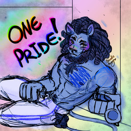 abs anthro black_hair black_nose blue_body blue_fur blue_skin body_hair bodypaint butt chest_hair chest_markings chest_tuft claws clothed clothing colorful_background dreadlocks exclamation_point face_paint finger_claws fur gesture hair hand_gesture hand_on_leg happy_trail leaning_on_wall legwear lgbt_pride looking_at_viewer male male_anthro markings mascot muscular muscular_anthro muscular_male nipples pattern_clothing pattern_legwear pointing pride_colors simple_background sitting smile smiling_at_viewer solo sport sportswear striped_clothing striped_legwear stripes tail tail_tuft text topless topless_anthro topless_male tuft yellow_eyes doodlebunnyart detroit_lions roary_(detroit_lions) felid lion mammal pantherine 1:1 colored hi_res signature