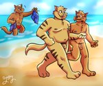 anthro balls beach clothing cloud erection eye_contact feet genitals group humanoid_genitalia humanoid_penis humiliation looking_at_another male male/male nipples nude penis pubes sand seaside sky slightly_chubby slightly_chubby_anthro slightly_chubby_male small_penis smile stripes swimwear teeth trio water syaokitty hanna-barbera swat_kats chance_furlong jake_clawson lt._commander_steel domestic_cat felid feline felis mammal 6:5 hi_res