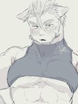 abs anthro blush clothing crop_top embarrassed eyebrows facial_hair male muscular muscular_anthro muscular_male pecs shirt solo sweater thick_eyebrows topwear turtleneck nina27_sg lifewonders live_a_hero tsuneaki 3:4 hi_res sketch