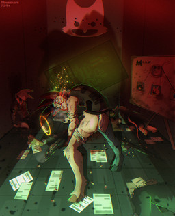 3_toes angry anthro anthro_focus assault_rifle black_clothing black_topwear black_vest blue_body blue_fur blue_hooves bottomless bullet_casing bullet_hole bulletproof_vest butt clothed clothing corpse death digitigrade feet fur group gun halo holding_gun holding_object holding_ranged_weapon holding_weapon hooves looking_at_viewer looking_back male male_focus obscured_eyes pawpads pink_body pink_fur pink_hooves ranged_weapon rifle smoke solo_focus toes topwear vest weapon skweekers pixile_studios super_animal_royale bikotto_(skweekers) fan_character canid canine canis deer mammal murid murine rat rodent wolf 2025 hi_res