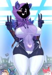 anthro big_breasts bikini breasts clothing female gesture hand_gesture pubes shadow_face side-tie_bikini string_bikini swimwear thick_thighs two-piece_swimsuit v_sign womb_tattoo vixie00 epic_games fortnite kimiko_five-tails meow_skulls pack_leader_highwire raven_team_leader bear domestic_cat felid feline felis mammal absurd_res hi_res