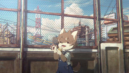 anthro clothing gesture hand_pawpads japan kemono licking_ice_cream looking_at_viewer male outside overalls pattern_clothing pattern_shirt pattern_topwear shirt solo striped_clothing striped_shirt striped_topwear stripes tongue topwear waving waving_at_viewer young young_anthro young_male nishiko24 ookami_(nishiko24) canid canine canis mammal wolf 16:9 2019 hi_res japanese_description widescreen