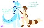 annoyed anthro argument back_spikes blue_body blue_fur blue_markings blue_spikes brown_body brown_fur cheek_tuft dialogue dipstick_ears duo ear_markings facial_tuft flexing_muscles fur genitals male male/male markings multicolored_ears open_mouth penis penis_size_difference simple_background size_difference small_but_hung spikes spikes_(anatomy) striped_markings stripes tail tail_tuft tan_body tan_fur tuft thegreatlucario nintendo palworld pocketpair pokemon chillet furret generation_2_pokemon mammal mustelid pal_(species) pokemon_(species) 2024 crossover digital_media_(artwork) hi_res