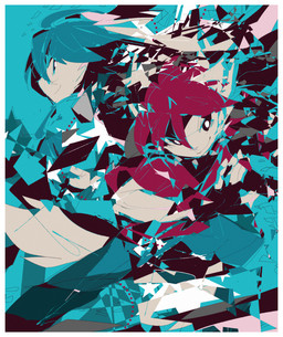 anthro biped black_eyes blue_hair border duo fur grey_body grey_fur hair male pink_hair white_border oouyuki_benten domestic_cat felid feline felis lagomorph leporid mammal rabbit 2014