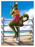 3_toes anthro areola beach big_breasts big_butt border bottomwear breasts butt clothed clothing feet female food furgonomics furry-specific_piercing green_areola green_body green_nipples green_scales holding_food holding_object holding_popsicle horn horn_piercing inconvenient_tail looking_at_viewer nipple_piercing nipple_ring nipples no_bra outside panties piercing popsicle ring_piercing scales seaside skirt solo tail toes tongue undersized_clothing underwear water white_border yellow_eyes saddnesspony bethesda_game_studios microsoft skyrim the_elder_scrolls deeja argonian scalie 2022 3:4 hi_res