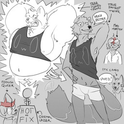 anthro bottomwear clothed clothing crossgender dialogue eyewear female fur glasses group hair holidays laser laser_beam male muscle_loss musclegut muscular muscular_anthro muscular_male nipples open_mouth oversized_clothing overweight pants pecs sequential_arrow shirt shrinking simple_background size_transformation skinny smile spiral_glasses standing tail text topwear transformation trio ceschi april_fools'_day nintendo star_fox brews_(almanners) ceschi_(ceschi) fox_mccloud canid canine fox mammal mustelid musteline raccoon_dog tanuki 1:1 comic digital_media_(artwork) english_text sequence