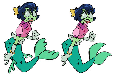 accessory armwear bangs bow_ribbon bracelet clothed clothing crop_top elbow_gloves eyewear female fin fish_tail glasses gloves green_body green_scales hair hair_accessory hair_bow hair_ribbon handwear jewelry ribbons scales shirt solo split_form tail tail_fin toony topwear mao_draws nickelodeon spongebob_squarepants princess_mindy aquatic merfolk hi_res