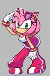 5_fingers anthro bottomwear clothed clothed_anthro clothed_female clothing eyewear eyewear_on_head female fingers footwear fur green_eyes leaning leaning_forward mouth_closed pants pink_body pink_fur shoes sleeveless_shirt smile sneakers sunglasses sunglasses_on_head track_pants nin10ja sega sonic_riders sonic_the_hedgehog_(series) amy_rose eulipotyphlan hedgehog mammal absurd_res digital_media_(artwork) full-length_portrait hi_res portrait