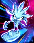 anthro cosplay crossover_cosplay machine male solo space star surfboard surfing ry-spirit marvel sega sonic_the_hedgehog_(series) silver_surfer silver_the_hedgehog alien eulipotyphlan hedgehog humanoid mammal robot robot_humanoid 2023 4:5 artist_name crossover