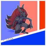 anthro border breasts claws female gem genitals grey_body hair highlights_(coloring) multicolored_body muscular muscular_anthro muscular_female pussy red_hair simple_background solo toe_claws white_border c2d2 nintendo pokemon generation_5_pokemon pokemon_(species) zoroark 1:1 colored digital_media_(artwork) shaded