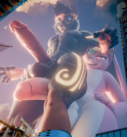 aircraft airplane anthro balls bodily_fluids butt dripping duo erection fur genital_fluids genitals glowing hair humanoid_genitalia humanoid_penis looming macro male male/male nude open_mouth penis pink_body pink_fur pink_hair precum precum_drip sex thigh_sex tongue tongue_out vehicle freschrenders jay_(jayjaycholo) legacy_(freschrenders) felid feline lagomorph leporid lynx mammal rabbit 3d_(artwork) digital_media_(artwork) hi_res