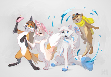 ambiguous_gender cellphone electronics elemental_manipulation eyewear eyewear_on_head feral goggles goggles_on_head group magic pawpads phone scarf selfie smartphone smile water_manipulation azzai lee_(tamerlee) leto_(letodoesart) mango_(mangobird) shurya zoey_(tamerlee) arctic_fox avian bird canid canine dasyurid dasyuromorph fox lovebird mammal marsupial mustelid otter parrot tasmanian_devil true_fox true_parrot hi_res trans_(lore)