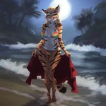 4_toes anthro beach bikini bikini_bottom bikini_top breasts clothed clothing digitigrade ear_piercing ear_ring fangs feet female fingers fur genitals holding_object holding_towel light moon moonlight multicolored_clothing multicolored_swimwear navel night outside penis piercing plant rainbow_bikini rainbow_clothing ring_piercing sand seaside sky smile solo standing swimwear tail teeth toes towel two-piece_swimsuit water el-gallo felid mammal pantherine tiger 1:1 digital_media_(artwork) hi_res