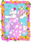 anthro beard big_breasts blonde_hair breasts dancing duo facial_hair female flower fur hair horn male plant white_body white_fur wide_hipped_female wide_hips nam undertale undertale_(series) asgore_dreemurr toriel boss_monster_(undertale) bovid caprine mammal