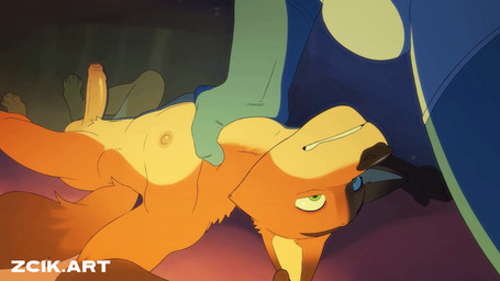 anthro anthro_on_anthro anthro_penetrated anthro_penetrating anthro_penetrating_anthro balls biped black_nose blush bodily_fluids cum cum_in_mouth cum_inside duo erection eyebrows fur genital_fluids genitals green_eyes irrumatio male male/male male_penetrated male_penetrating male_penetrating_male oral oral_penetration penetration penile penile_penetration penis penis_in_mouth sex sweat tail throat_swabbing zcik disney zootopia chief_bogo nick_wilde bovid bovine canid canine cattle fox mammal 16:9 animated hi_res huge_filesize long_playtime sound video widescreen