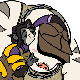 anthro blush claws clothing duo fur gloves grey_body grey_fur handwear hat_over_eyes kissing kissing_cheek male male/male romantic romantic_couple shirt size_difference tank_top topwear white_body white_fur chesnaughtfan deadlock_(game) valve krill_(deadlock) mo_(deadlock) eulipotyphlan haplorhine mammal mole_(animal) monkey primate 1:1 hi_res