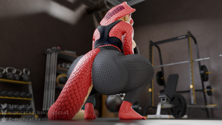 anthro athletic_wear big_breasts big_butt bottomwear bra breasts butt clothed clothing countershading crouching curvy_figure exercise female gym gym_bottomwear huge_butt kettlebell non-mammal_breasts pants red_body red_scales scales snake_hood solo sports_bra squats tail thick_tail thick_thighs tight_clothing topwear underwear voluptuous voluptuous_female weightlifting weights wide_hips workout yoga_pants f-euphrates ember_(f-euphrates) cobra reptile scalie snake 16:9 3d_(artwork) digital_media_(artwork) hi_res widescreen