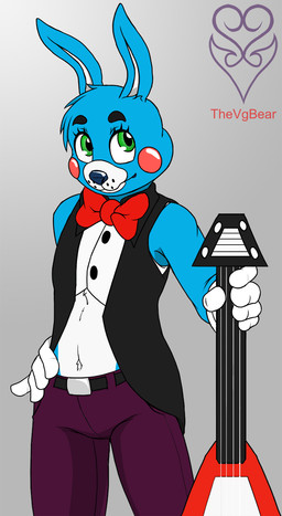 alternate_species anthro clothed clothing electric_guitar furrification green_eyes guitar looking_at_viewer male musical_instrument plucked_string_instrument solo string_instrument thevgbear five_nights_at_freddy's five_nights_at_freddy's_2 scottgames toy_bonnie_(fnaf) lagomorph leporid mammal rabbit hi_res