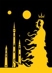 binary_suns black_and_yellow black_background carcosa cloak clothing crown floating_crown headgear king royalty side_view silhouette simple_background sky solo spires sun tentacles torn_cloak torn_clothing yellow_and_black sunnyclockwork h._p._lovecraft hastur_the_king_in_yellow_(h.p._lovecraft) eldritch_abomination humanoid tentacle_creature 2015 digital_drawing_(artwork) digital_media_(artwork) monochrome