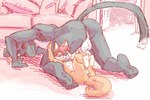 age_difference anthro armpit_hair balls body_hair butt duo genitals humanoid_genitalia humanoid_penis male male/male nipples nude paws penis pubes size_difference tail young young_anthro younger_male lavilovi canid canine domestic_cat felid feline felis fox mammal digital_media_(artwork)