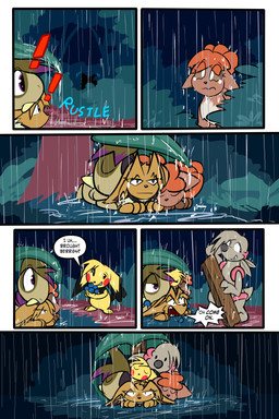 6_panel_comic ambiguous_gender berry biped black_nose black_text blue_text bodily_fluids brown_body brown_eyes brown_fur brown_hair cheek_spots clenched_teeth dialogue ellipsis exclamation_point eye_patch eyebrows eyelashes eyes_closed eyewear feral food forest fruit fur group hair half-closed_eyes hands_behind_head holding_berry holding_food holding_fruit holding_object leaf looking_at_another lying mouth_closed narrowed_eyes on_front on_ground one_eye_obstructed open_mouth open_smile oran_berry outside paws plant pokemon_berry pupils purple_eyes quadruped question_mark raining red_cheeks sad shrub smile sound_effects speech_bubble standing tail talking_to_another tears teeth text toony translucent translucent_hair tree tusks wet white_pupils white_sclera yellow_body virmir nintendo pokemon pokemon_mystery_dungeon spike_chunsoft virmir_(character) zinc_(zincxiron) axew eevee generation_1_pokemon generation_2_pokemon generation_5_pokemon humanoid pichu pokemon_(species) timburr vulpix 2026 2:3 absurd_res comic english_text hi_res