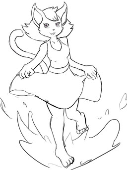 clothing dress female puddle simple_background solo splash white_background elwysprigg felid mammal 3:4 hi_res line_art source_request