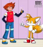 2012 anthro blue_eyes canid canine christopher_thorndyke clothed clothing collaboration duo fox fully_clothed hi_res human jen_foxworth male mammal meanmotorscooter miles_prower sega sonic_the_hedgehog_(series) sonic_x