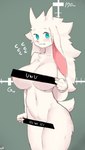 anthro biped blue_eyes blush female fur holding_object looking_at_viewer nude solo white_body white_fur buta99 vanilla_(buta99) bovid caprine goat mammal absurd_res censored hi_res tagme