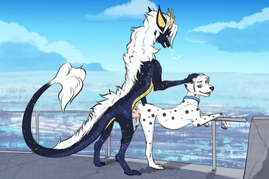 2_penises anal anal_penetration animal_genitalia animal_penis animal_vulva anthro anthro_on_feral anthro_penetrating anthro_penetrating_feral anus balcony bestiality bodily_fluids canine_genitalia canine_vulva double_penetration duo erection feet female female_feral female_penetrated feral feral_penetrated from_behind_position fur genital_fluids genitals hair hand_on_head horn interspecies knot knotted_penis male male/female male_anthro male_on_feral male_penetrating male_penetrating_female markings multi_genitalia multi_penis nude open_mouth outside paired_penetration pawpads paws penetration penile penile_penetration penis sex sky smile spots spotted_body standing standing_sex tail toes vaginal vaginal_penetration vulva white_body white_fur zafara_(artist) 101_dalmatians disney mythology perdita canid canine canis dalmatian domestic_dog dragon mammal mythological_creature mythological_scalie scalie digital_media_(artwork) hi_res