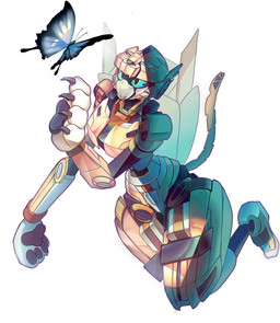 black_body blue_eyes claws female handpaw kneeling machine mecha mouthless multicolored_body orange_body paws reaching_out segmented_tail small_waist solo tail visor_eyes white_body wide_hips yellow_body iewyrh3q9i10429 metal_cardbot tachy_(metal_cardbot) arthropod butterfly cheetah felid feline humanoid insect lepidopteran mammal robot robot_humanoid 2026 digital_drawing_(artwork) digital_media_(artwork) hi_res