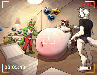 anthro balloon belly belly_blush belly_expansion big_belly big_ears big_moobs big_muscles big_pecs black_clothing black_shirt black_topwear black_underwear bloated blush body_blush brown_body brown_fur burger burger_in_mouth camera_overlay clothing container duct_tape expansion food footwear fur green_body green_fur group hand_on_belly holding_food holding_object holding_pizza huge_belly hyper hyper_belly inflatable inside jockstrap looking_at_another male moobs muscular muscular_anthro muscular_male navel nude obese obese_anthro obese_male overweight overweight_anthro overweight_male party pecs pizza pizza_box pizza_slice recording_video red_body red_fur restrained restrained_arms shirt socks solo_focus standing stuffing tank_top tape topwear underwear white_belly white_body white_clothing white_fur white_jockstrap white_shirt white_tank_top white_topwear white_underwear bellylossi mythology canid canine canis domestic_dog dragon mammal mythological_creature mythological_scalie scalie hi_res