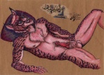 anthro boat bodily_fluids chest_tuft cum ear_tuft erection flower fur genital_fluids genitals male nude penis pillow pink_body pink_fur plant solo spots teasing tongue tuft vehicle watercraft daelyhelaxon canid canine canis felid feline hybrid lynx mammal wolf colored_pencil_(artwork) traditional_media_(artwork)