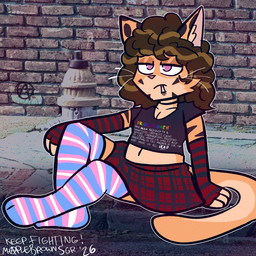 anarchy_symbol anthro bottomwear choker clothing crop_top female jewelry legwear lgbt_pride necklace photo_background pride_colors shirt skirt smoking solo text thigh_highs topwear transgender_pride_colors maplebrownsgr lgbt_pride_month maple_(maplebrownsgr) bengal_cat domestic_cat felid feline felis mammal 1:1 english_text hi_res mixed_media photography_(artwork)
