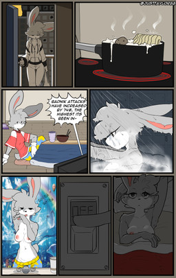 anthro bathing breasts clothed clothed_anthro clothed_female clothing cooking crossgender dialogue female food fur grey_body grey_fur grey_hair hair mtf_crossgender nipples pink_nipples showering solo speech_bubble text topless topless_anthro topless_female white_body white_fur justtaylor sega sonic_the_hedgehog_(series) fan_character feels_the_rabbit lagomorph leporid mammal rabbit 2025 absurd_res comic english_text hi_res