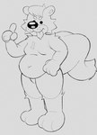 3_toes 4_fingers alternate_species anthro beady_eyes belly belly_overhang black_nose bodily_fluids casual_nudity cheek_tuft chest_tuft deep_navel eyebrows facial_tuft featureless_crotch feet fingers grey_background male navel nude overweight overweight_anthro overweight_male saliva saliva_on_tongue simple_background snout solo standing tail three-quarter_view toes tongue tongue_out tuft gramgastronomy graham_(gramgastronomy) mammal mephitid skunk black_and_grey hi_res monochrome unavailable_at_source unfinished