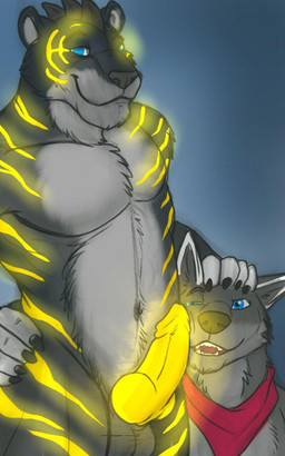 anthro anthro_on_anthro balls black_claws blue_eyes claws closed_smile duo erection facial_markings finger_claws front_view fur genitals glistening glistening_eyes grey_balls hand_on_head head_markings humanoid_genitalia humanoid_penis hybrid_genitalia hybrid_penis kerchief knot knotted_humanoid_penis knotted_penis looking_at_viewer male male/male male_anthro markings mouth_closed neckerchief neckwear open_mouth penis penis_on_face red_kerchief red_neckerchief simple_background smile standing striped_body striped_face striped_fur striped_legs striped_shoulder stripes hufnaar canid canine felid mammal 5:8 hi_res