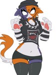 anthro biped blep bottomwear breasts clothed clothing female female_anthro fully_clothed fur hotpants midriff multicolored_body multicolored_fur navel orange_body orange_fur orange_tail paws purple_body purple_fur shorts simple_background solo standing tail tongue tongue_out white_background white_body white_fur puffkuns epic_games fortnite meow_skulls calico_cat domestic_cat felid feline felis mammal 2024 3:4 digital_drawing_(artwork) digital_media_(artwork)