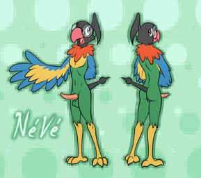 4_toes anthro anthrofied backsack balls beak black_body black_feathers blue_body blue_feathers crossed_arms dotted_background eyewear eyewear_only feather_hands feathers feet front_view genitals glasses glasses_only green_background green_balls green_body green_feathers grey_eyes hand_behind_back hind_toe looking_at_viewer looking_away looking_back looking_up male mane multiple_angles nude pattern_background penis pink_beak pink_penis pokemorph pupils rear_view red_body red_feathers simple_background solo standing talons tapering_penis toes wearing_glasses yellow_body yellow_feathers bassybefuddle conditional_dnp nintendo pokemon neve_the_chatot avian chatot generation_4_pokemon pokemon_(species) 2021 hi_res model_sheet
