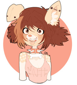 anthro bone_tag breasts collar ear_piercing female floppy_ears highlights_(coloring) industrial_piercing kitty_bites multiple_piercings piercing pigtails sharp_teeth small_breasts smile solo spiked_collar spikes teeth puppydeer lucy_bambietta canid canine canis deer domestic_dog mammal puppydeer(species) hi_res icon