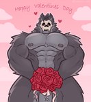 abs anthro areola balls biceps black_hair bone bouquet cloud dialogue flaccid flower flower_bouquet front_view fur genitals grey_areola grey_balls grey_body grey_ears grey_fur grey_inner_ear grey_penis hair heart_symbol hearts_around_head holidays looking_at_viewer looking_down looking_down_at_viewer low-angle_view male male_anthro mask mask_only muscular muscular_anthro muscular_male navel nude nude_anthro nude_male open_mouth outdoor_nudity outline outside pecs penis pink_ribbon pink_sky plant red_eyes red_text ribbons rose_(flower) skull skull_mask sky solo talking_to_viewer teeth text vein veiny_penis white_mask white_outline pumpking_wolf valentine's_day mako_(pumpking_wolf) canid canine canis mammal wolf 2024 absurd_res artist_name english_text hi_res