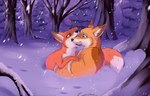 ambiguous_gender bite dipstick_ears duo ear_markings feral fur green_eyes multicolored_ears orange_body orange_fur outside playing snow yellow_eyes rukifox abby_(rukifox) rick_(rukifox) canid canine fox mammal 14:9 hi_res female_(lore) male_(lore)