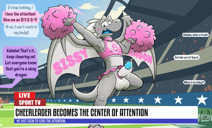 anthro balls biped blue_glans blue_tongue blush body_control bodypaint bottomwear bracelet clothed clothing collar control_collar crop_top crossdressing crowd detailed_background dialogue erection femboy genitals glans grey_body grey_penis grey_wings group heart_symbol horn humiliation jewelry live_broadcast male membrane_(anatomy) membranous_wings open_mouth penis pink_bottomwear pink_bracelet pink_clothing pink_collar pink_crop_top pink_shirt pink_skirt pink_topwear pom_poms shirt skirt solo_focus speech_bubble spiked_wings stadium text tongue topwear wings soul-silver-dragon mythology soul-silver-dragon_(character) dragon mythological_creature mythological_scalie scalie 2025 digital_media_(artwork) english_text hi_res