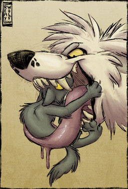 ambiguous_gender anthro bodily_fluids drooling duo oral_vore prehensile_tongue saliva scared teeth tongue vore yellow_sclera remywolf canid canine canis mammal wolf 2016