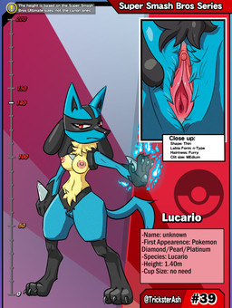 anthro areola black_body black_claws black_fur black_nose blue_body blue_fur breasts chest_spike claws clitoral_hood clitoris digitigrade eyelashes female front_view fur genital_focus genitals hand_spike looking_at_viewer navel neck_tuft nipples pawpads pink_areola pink_nipples pink_vulva red_eyes small_breasts solo spikes spikes_(anatomy) text thick_thighs tuft vulva vulva_focus wide_hips yellow_body yellow_fur tricksterash nintendo pokemon super_smash_bros. generation_4_pokemon lucario pokemon_(species) absurd_res english_text hi_res model_sheet