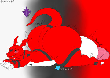 balls big_balls big_butt big_penis blush butt genitals gradient_background huge_balls huge_butt huge_penis hyper hyper_balls hyper_butt hyper_genitalia hyper_penis lying male on_front onomatopoeia penis simple_background solo sound_effects text thick_thighs wide_hips truly_fates_(artist) bandai_namco digimon digimon_(species) guilmon hi_res