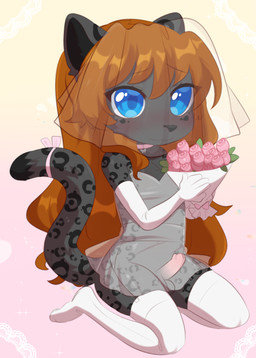 anthro balls blue_eyes bouquet brown_hair circumcised clothing erection femboy flower fur genitals grey_body grey_fur hair humanoid_genitalia humanoid_penis legwear male penis plant shota solo thigh_highs translucent translucent_clothing wedding_veil young young_anthro young_male aoizuri nightshade_(kittyprint) felid leopard mammal pantherine 2022 digital_media_(artwork) hi_res